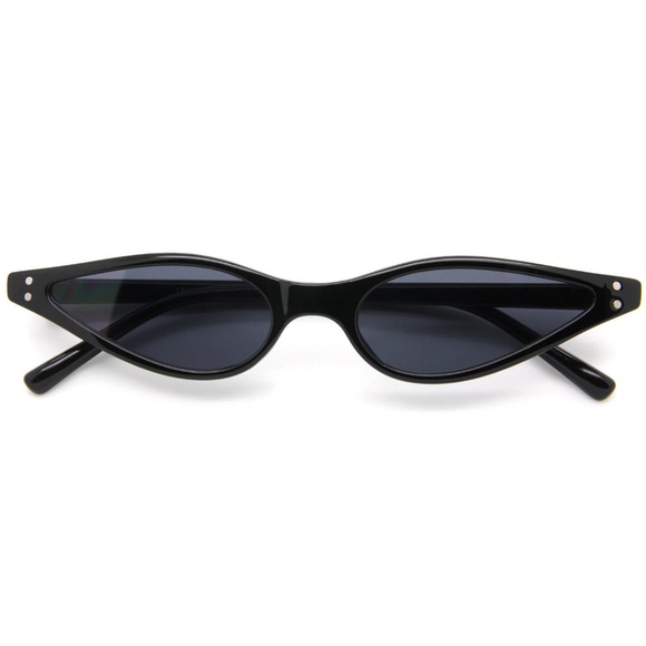 Small Skinny Cat Eye Women Sunglasses Black Lens - Picture 3 of 4